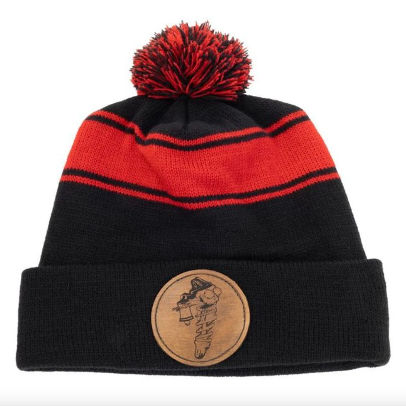 Pom Pom Beanie (Red & Black) - Image 2