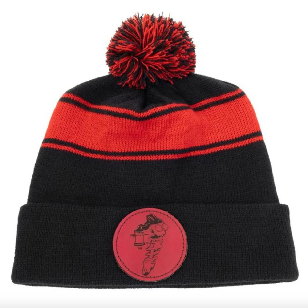 Pom Pom Beanie (Red & Black) - Image 4